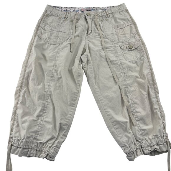 Unionbay Y2k Women's Capri Cargo Pants Size 11/12 Beige Cotton Drawstring Waist - Picture 1 of 6
